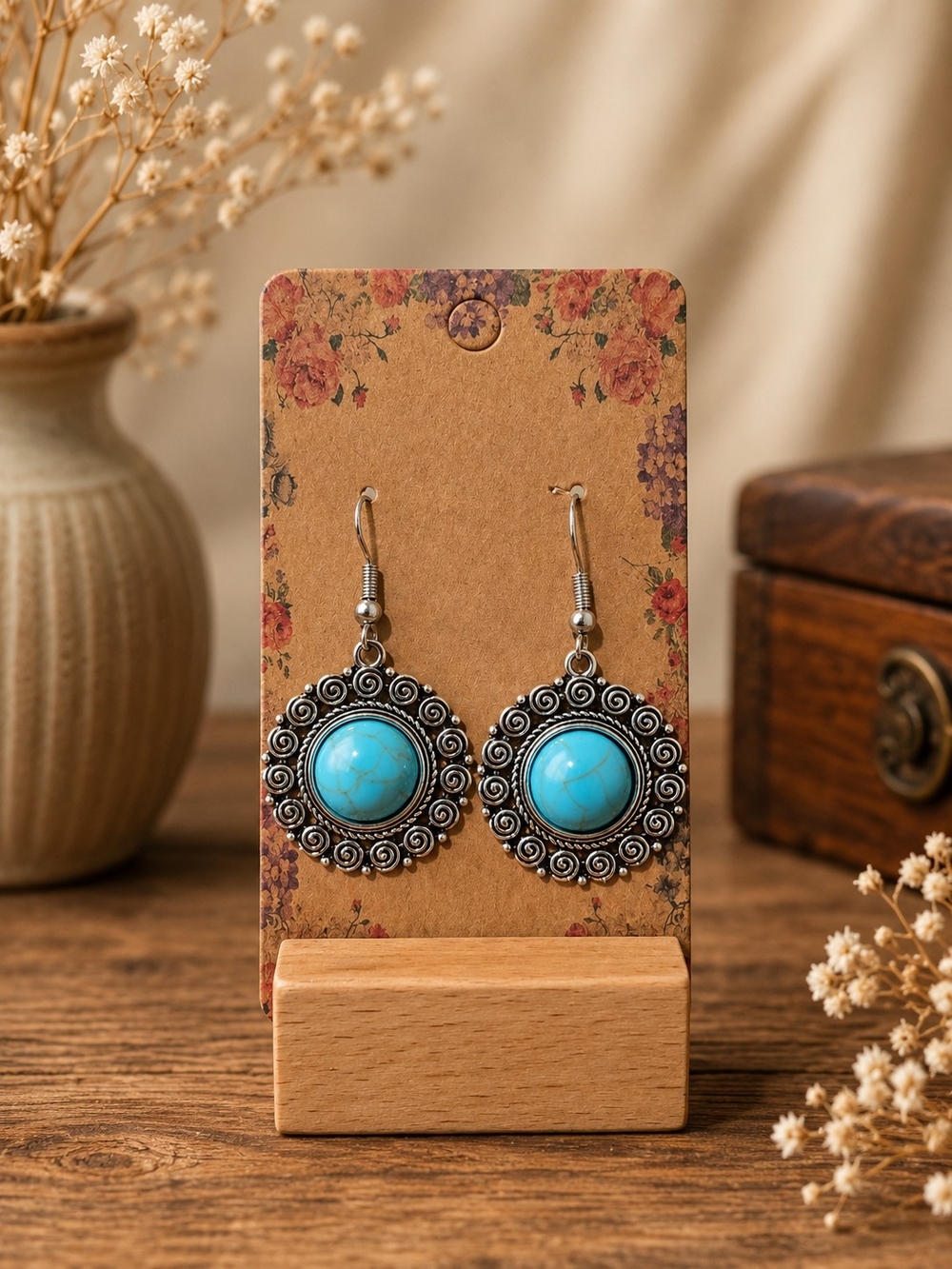 Boho Turquoise Statement‎ Drop Earrings Western Festival Style